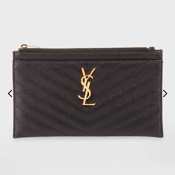 Authentic YSL Monogram Small Ziptop Bill Pouch in Grained Leather - Picture 1 of 14